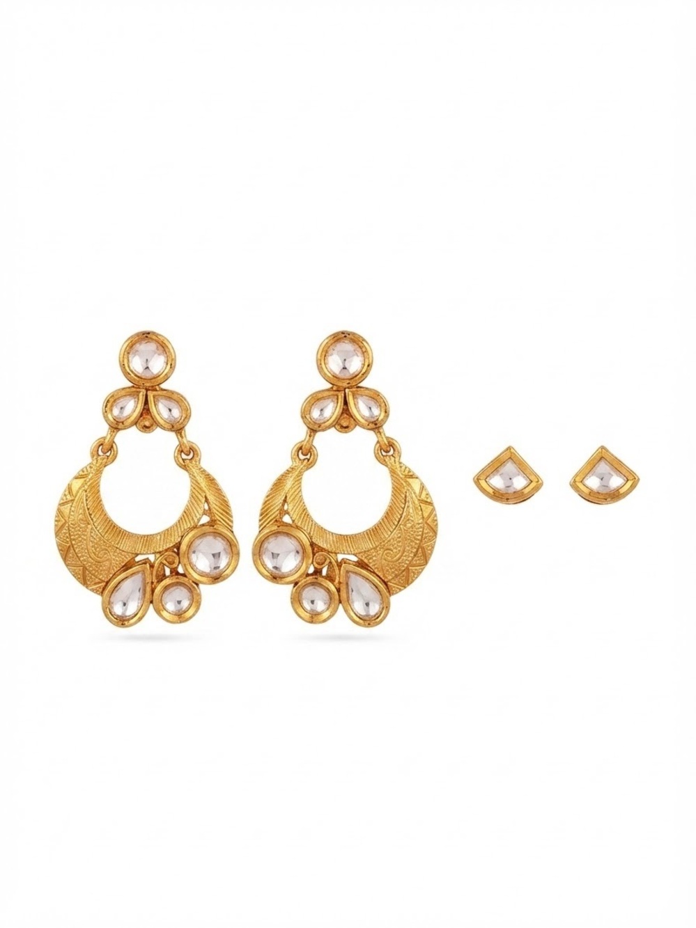 Gold Kundan Teardrop Hoop Earrings 2 piece Set